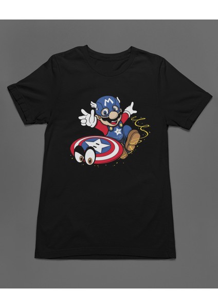 Super Mario Captain America Unisex Tişört T-Shirt fiyatları