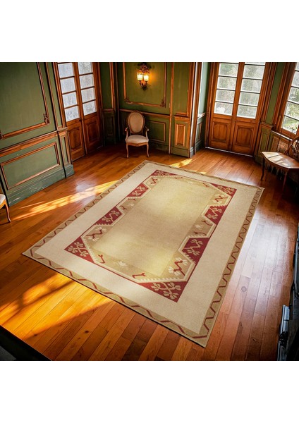 Krem Bordürlü Modern Etnik Desenli Halı | Makinada Yıkanabilir | Hav Toz Vermez | Leke Tutmayaz | Kaymaz Taban | Dijital Makine Baskı | Salon Yolluk Mutfak Halısı modelleri