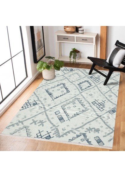 Koyu Mavi Etnik Modern Etnik Desenli Halı | Makinada Yıkanabilir | Hav Toz Vermez | Leke Tutmayaz | Kaymaz Taban | Dijital Makine Baskı | Salon Yolluk Mutfak Halısı fiyatları