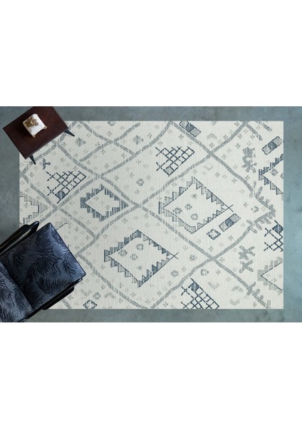 Koyu Mavi Etnik Modern Etnik Desenli Halı | Makinada Yıkanabilir | Hav Toz Vermez | Leke Tutmayaz | Kaymaz Taban | Dijital Makine Baskı | Salon Yolluk Mutfak Halısı modelleri