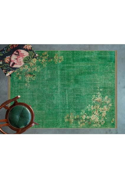 Yeşil Çiçekli Modern Etnik Desenli Halı | Makinada Yıkanabilir | Hav Toz Vermez | Leke Tutmayaz | Kaymaz Taban | Dijital Makine Baskı | Salon Yolluk Mutfak Halısı modelleri