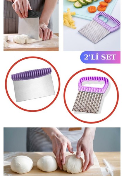 Metal Spatula Hamur Kesici Kazıyıcı ve Cips Doğrayıcı, Sebze Meyve Dilimleyici 2’li Set