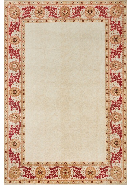 Krem Çiçekli Modern Etnik Desenli Halı | Makinada Yıkanabilir | Hav Toz Vermez | Leke Tutmayaz | Kaymaz Taban | Dijital Makine Baskı | Salon Yolluk Mutfak Halısı