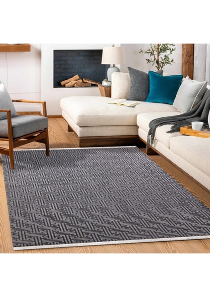 Koyu Mavi Geometrik Modern Etnik Desenli Halı | Makinada Yıkanabilir | Hav Toz Vermez | Leke Tutmayaz | Kaymaz Taban | Dijital Makine Baskı | Salon Yolluk Mutfak Halısı fiyatları