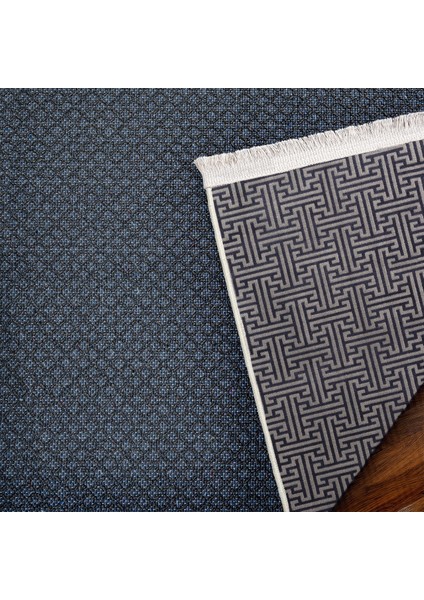 Koyu Mavi Geometrik Modern Etnik Desenli Halı | Makinada Yıkanabilir | Hav Toz Vermez | Leke Tutmayaz | Kaymaz Taban | Dijital Makine Baskı | Salon Yolluk Mutfak Halısı fırsatları