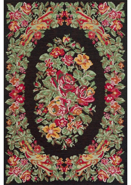 Siyah Çiçekli Modern Etnik Desenli Halı | Makinada Yıkanabilir | Hav Toz Vermez | Leke Tutmayaz | Kaymaz Taban | Dijital Makine Baskı | Salon Yolluk Mutfak Halısı