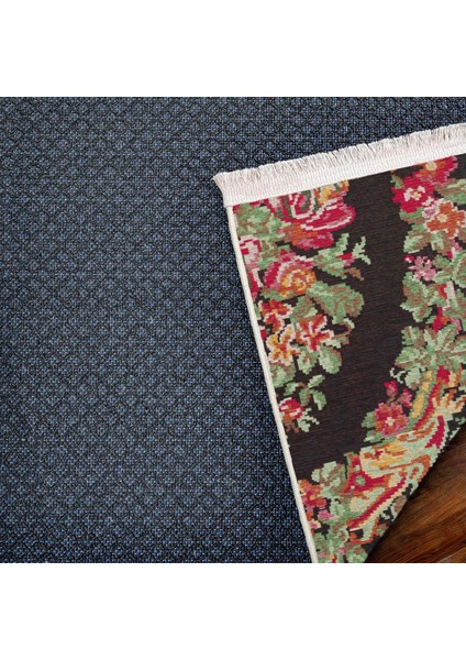 Siyah Çiçekli Modern Etnik Desenli Halı | Makinada Yıkanabilir | Hav Toz Vermez | Leke Tutmayaz | Kaymaz Taban | Dijital Makine Baskı | Salon Yolluk Mutfak Halısı fırsatları