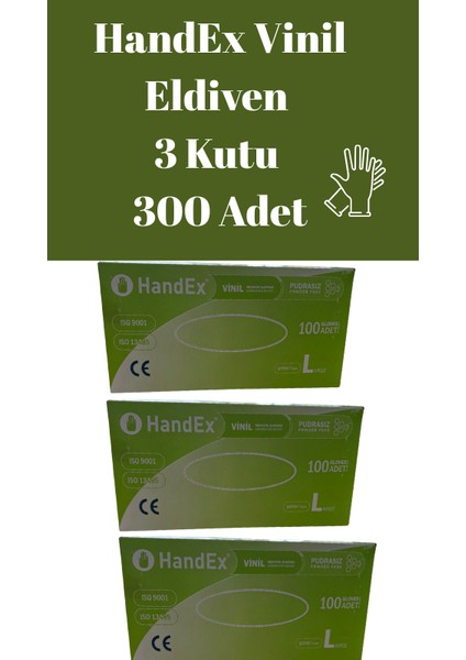 Vinil Muayene Eldiveni L Beden 3 Adet