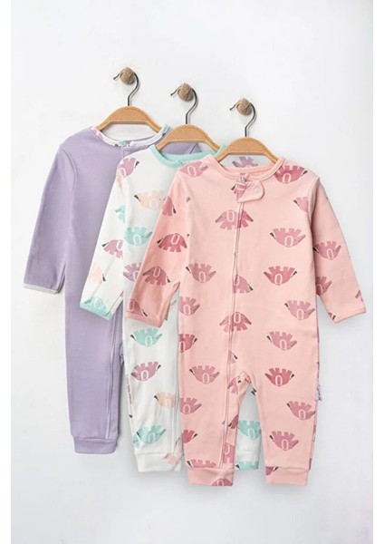 %100 Pamuk 9-12-18 Ay Renkli Fil 3'lü Patiksiz Manşetli Tulum (Kız Erkek Bebek Çocuk) fiyatları