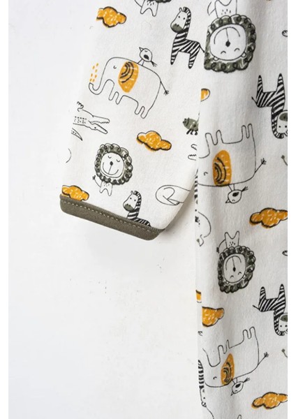 %100 Pamuk 9-12-18 Ay Afrika Safari 3'lü Patiksiz Manşetli Tulum (Kız Erkek Bebek Çocuk) indirimleri