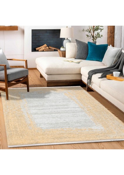 Sarı Çerçeveli Modern Etnik Desenli Halı | Makinada Yıkanabilir | Hav Toz Vermez | Leke Tutmayaz | Kaymaz Taban | Dijital Makine Baskı | Salon Yolluk Mutfak Halısı fiyatları