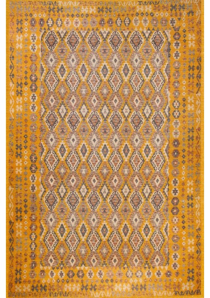 Sarı Etnik Modern Etnik Desenli Halı | Makinada Yıkanabilir | Hav Toz Vermez | Leke Tutmayaz | Kaymaz Taban | Dijital Makine Baskı | Salon Yolluk Mutfak Halısı