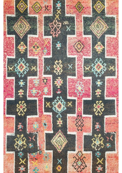 Kırmızı Etnik Modern Etnik Desenli Halı | Makinada Yıkanabilir | Hav Toz Vermez | Leke Tutmayaz | Kaymaz Taban | Dijital Makine Baskı | Salon Yolluk Mutfak Halısı