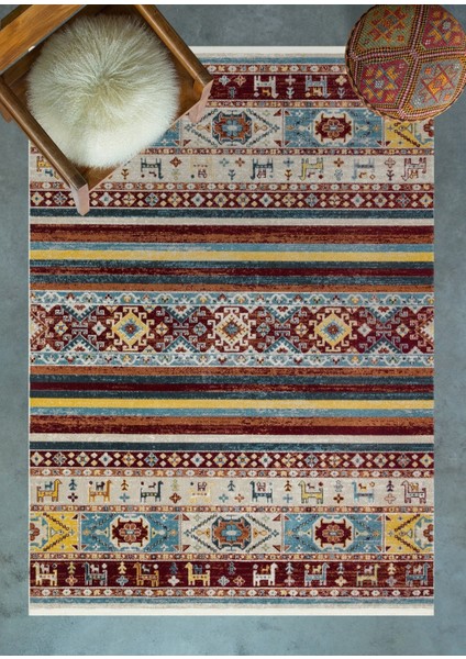 Bej Etnik Modern Etnik Desenli Halı | Makinada Yıkanabilir | Hav Toz Vermez | Leke Tutmayaz | Kaymaz Taban | Dijital Makine Baskı | Salon Yolluk Mutfak Halısı