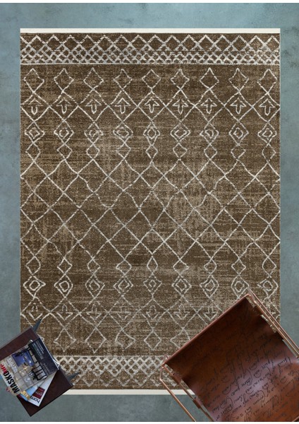 Kahve Etnik Modern Etnik Desenli Halı | Makinada Yıkanabilir | Hav Toz Vermez | Leke Tutmayaz | Kaymaz Taban | Dijital Makine Baskı | Salon Yolluk Mutfak Halısı modelleri