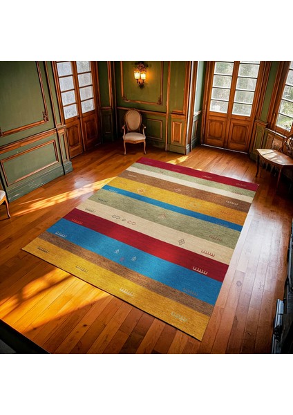 Sarı Çizgili Modern Etnik Desenli Halı | Makinada Yıkanabilir | Hav Toz Vermez | Leke Tutmayaz | Kaymaz Taban | Dijital Makine Baskı | Salon Yolluk Mutfak Halısı modelleri