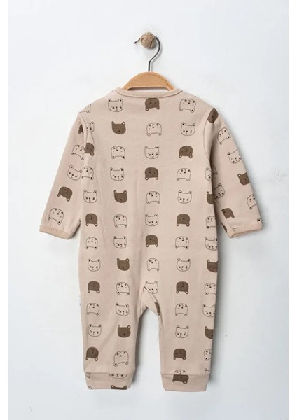 %100 Pamuk 9-12-18 Ay Renkli Ayı Baskı 3'lü Patiksiz Manşetli Tulum (Kız Erkek Bebek Çocuk) fırsatları