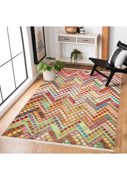 Renkli Geometrik Modern Etnik Desenli Halı | Makinada Yıkanabilir | Hav Toz Vermez | Leke Tutmayaz | Kaymaz Taban | Dijital Makine Baskı | Salon Yolluk Mutfak Halısı modelleri