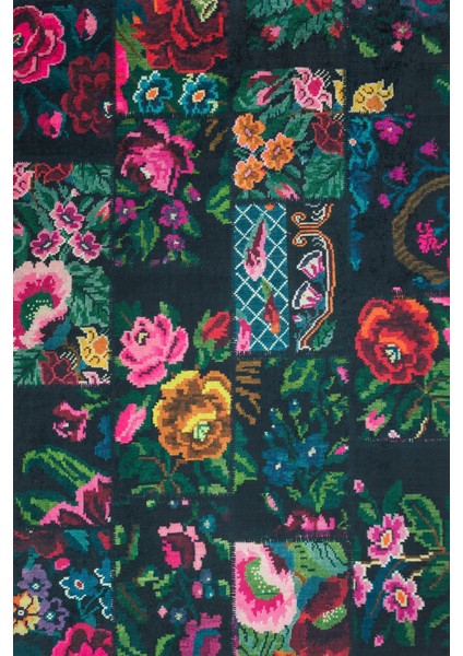 Siyah Çiçekli Modern Etnik Desenli Halı | Makinada Yıkanabilir | Hav Toz Vermez | Leke Tutmayaz | Kaymaz Taban | Dijital Makine Baskı | Salon Yolluk Mutfak Halısı
