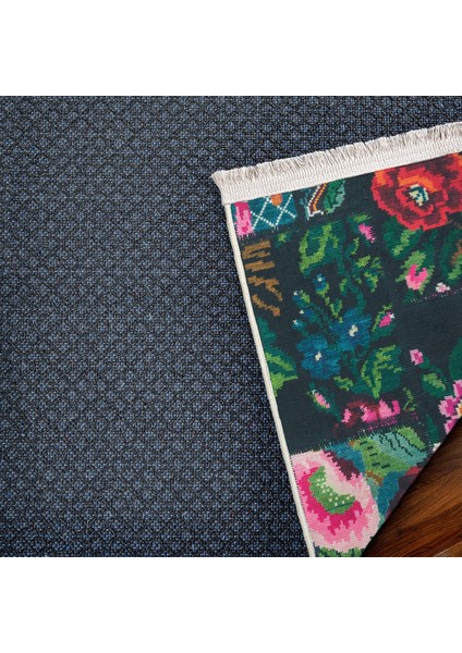Siyah Çiçekli Modern Etnik Desenli Halı | Makinada Yıkanabilir | Hav Toz Vermez | Leke Tutmayaz | Kaymaz Taban | Dijital Makine Baskı | Salon Yolluk Mutfak Halısı fırsatları