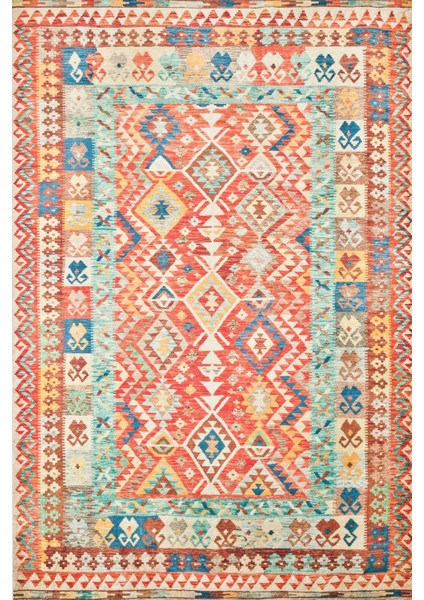 Kırmızı Etnik Modern Etnik Desenli Halı | Makinada Yıkanabilir | Hav Toz Vermez | Leke Tutmayaz | Kaymaz Taban | Dijital Makine Baskı | Salon Yolluk Mutfak Halısı