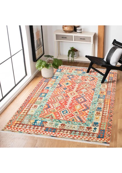 Kırmızı Etnik Modern Etnik Desenli Halı | Makinada Yıkanabilir | Hav Toz Vermez | Leke Tutmayaz | Kaymaz Taban | Dijital Makine Baskı | Salon Yolluk Mutfak Halısı modelleri