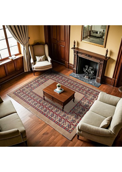 Krem Bordürlü Modern Etnik Desenli Halı | Makinada Yıkanabilir | Hav Toz Vermez | Leke Tutmayaz | Kaymaz Taban | Dijital Makine Baskı | Salon Yolluk Mutfak Halısı fiyatları