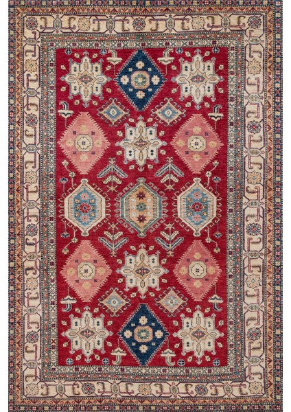 Kırmızı Madalyon Modern Etnik Desenli Halı | Makinada Yıkanabilir | Hav Toz Vermez | Leke Tutmayaz | Kaymaz Taban | Dijital Makine Baskı | Salon Yolluk Mutfak Halısı
