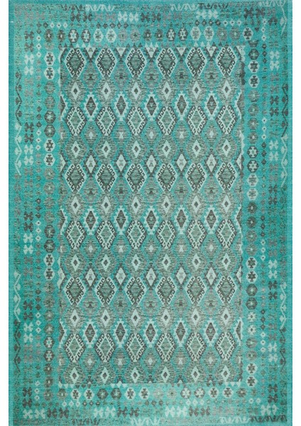 Turkuaz Etnik Modern Etnik Desenli Halı | Makinada Yıkanabilir | Hav Toz Vermez | Leke Tutmayaz | Kaymaz Taban | Dijital Makine Baskı | Salon Yolluk Mutfak Halısı