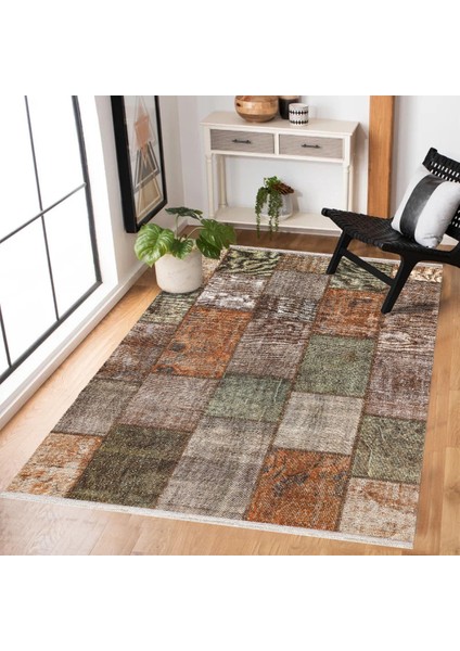 Kahve Patchwork Modern Etnik Desenli Halı | Makinada Yıkanabilir | Hav Toz Vermez | Leke Tutmayaz | Kaymaz Taban | Dijital Makine Baskı | Salon Yolluk Mutfak Halısı fiyatları