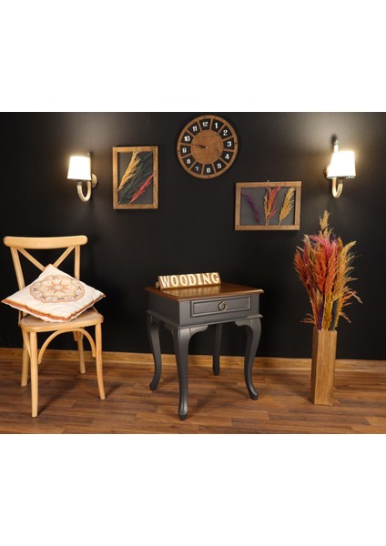 Çekmeceli Masif Antrasit Ceviz Komodin - Yan Sehpa