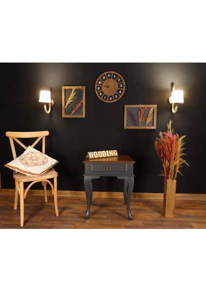 Çekmeceli Masif Antrasit Ceviz Komodin - Yan Sehpa fırsatları