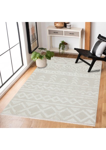 Krem Etnik Modern Etnik Desenli Halı | Makinada Yıkanabilir | Hav Toz Vermez | Leke Tutmayaz | Kaymaz Taban | Dijital Makine Baskı | Salon Yolluk Mutfak Halısı
