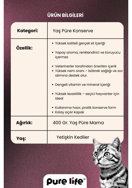 Purelife Pate Sığır Etli Yetişkin Kedi Konserve Mama 400GR modelleri
