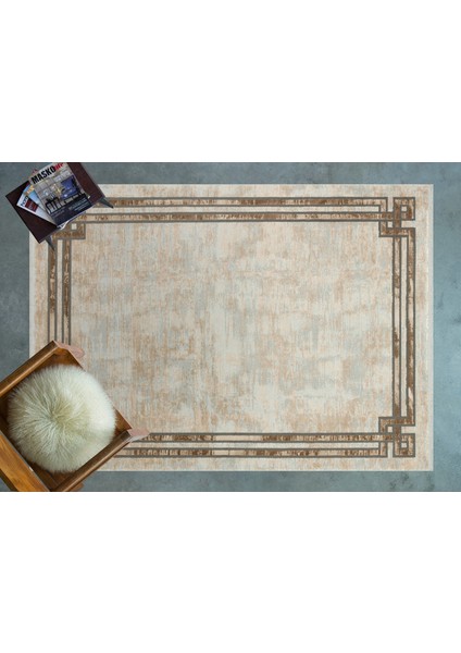 Krem Çerçeveli Modern Etnik Desenli Halı | Makinada Yıkanabilir | Hav Toz Vermez | Leke Tutmayaz | Kaymaz Taban | Dijital Makine Baskı | Salon Yolluk Mutfak Halısı modelleri