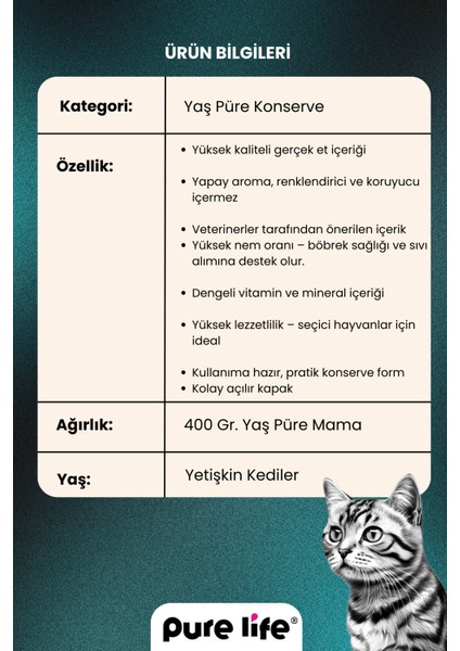 Purelife Pate Tavuk Etli Yetişkin Kedi Konserve Mama 400GR fiyatları
