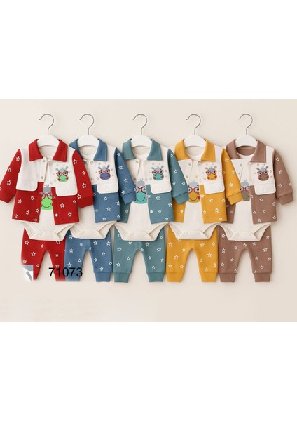 Yıldız Desenli Hırkalı Üçlü Erkek Bebe Takım