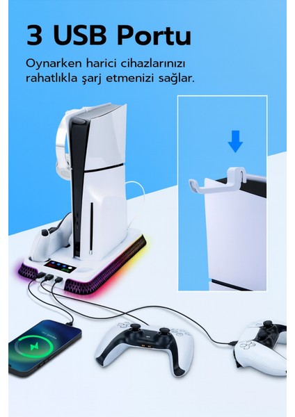 Ps5 Pro/Slim/Fat Playstation 5 Standart CD ve Dijital Sürüm Uyumlu RGB-LED Göstergeli Sd-66 Cooling Soğutuculu Fanlı ,Controller Şarjlı stand fırsatları