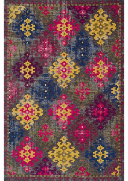 Gri Geometrik Modern Etnik Desenli Halı | Makinada Yıkanabilir | Hav Toz Vermez | Leke Tutmayaz | Kaymaz Taban | Dijital Makine Baskı | Salon Yolluk Mutfak Halısı