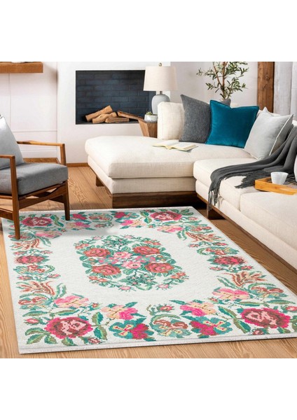 Krem Çiçekli Modern Etnik Desenli Halı | Makinada Yıkanabilir | Hav Toz Vermez | Leke Tutmayaz | Kaymaz Taban | Dijital Makine Baskı | Salon Yolluk Mutfak Halısı fiyatları