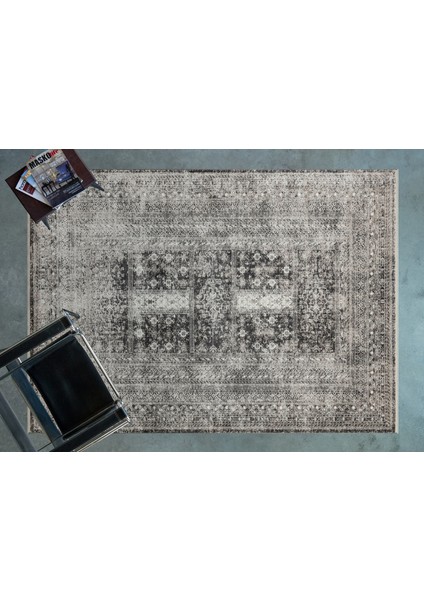 Antrasit Çerçeveli Modern Etnik Desenli Halı | Makinada Yıkanabilir | Hav Toz Vermez | Leke Tutmayaz | Kaymaz Taban | Dijital Makine Baskı | Salon Yolluk Mutfak Halısı modelleri