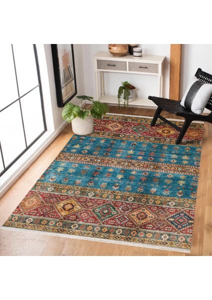 Mavi Etnik Modern Etnik Desenli Halı | Makinada Yıkanabilir | Hav Toz Vermez | Leke Tutmayaz | Kaymaz Taban | Dijital Makine Baskı | Salon Yolluk Mutfak Halısı modelleri