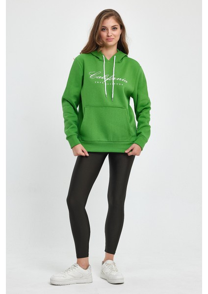 Süperlife Kadın Kapşonlu Rahat Kalıp Içi Polarlı 3 Iplik Californıa Baskılı Swetashırt SPR24SWK03