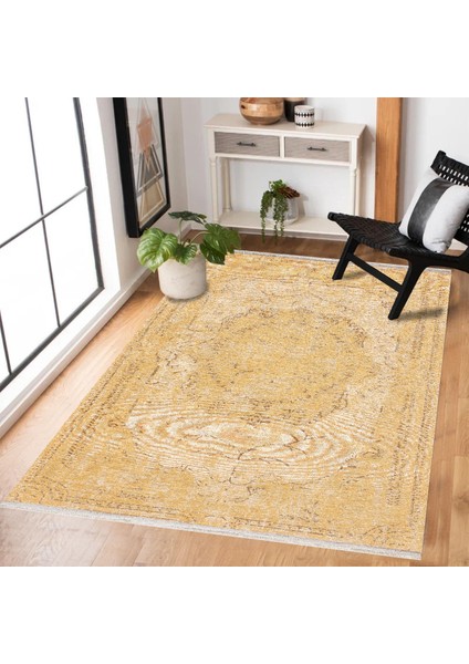 Sarı Göbekli Modern Etnik Desenli Halı | Makinada Yıkanabilir | Hav Toz Vermez | Leke Tutmayaz | Kaymaz Taban | Dijital Makine Baskı | Salon Yolluk Mutfak Halısı fiyatları