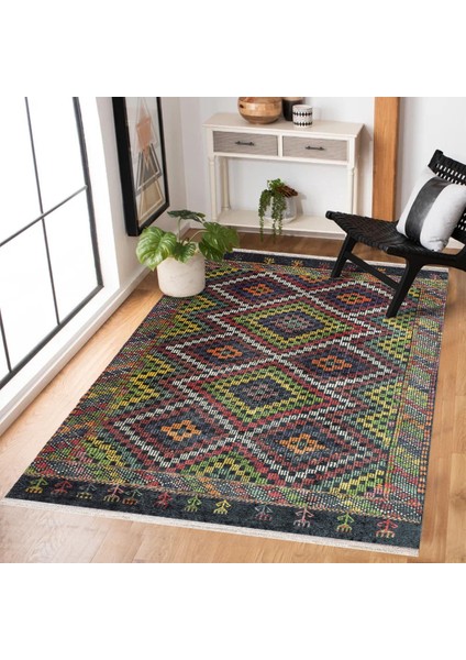 Siyah Geometrik Modern Etnik Desenli Halı | Makinada Yıkanabilir | Hav Toz Vermez | Leke Tutmayaz | Kaymaz Taban | Dijital Makine Baskı | Salon Yolluk Mutfak Halısı fiyatları