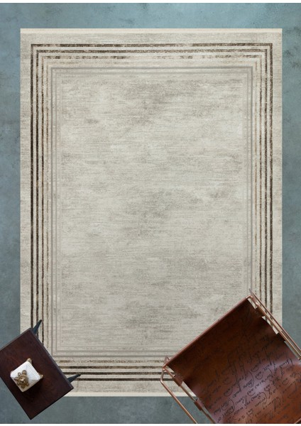 Krem Çerçeveli Modern Etnik Desenli Halı | Makinada Yıkanabilir | Hav Toz Vermez | Leke Tutmayaz | Kaymaz Taban | Dijital Makine Baskı | Salon Yolluk Mutfak Halısı modelleri