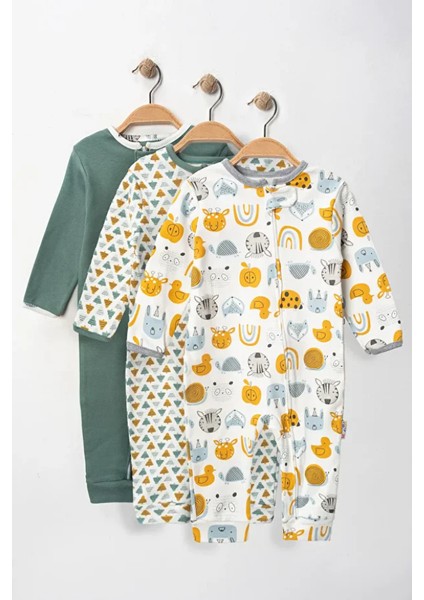 %100 Pamuk 9-12-18 Ay Renkli 3'lü Patiksiz Manşetli Tulum (Kız Erkek Bebek Çocuk) fiyatları