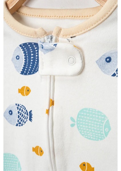 %100 Pamuk 9-12-18 Balık Deniz 3'lü Patiksiz Manşetli Tulum (Kız Erkek Bebek Çocuk) modelleri