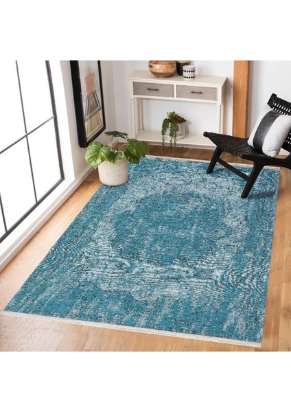 Mavi Göbekli Modern Etnik Desenli Halı | Makinada Yıkanabilir | Hav Toz Vermez | Leke Tutmayaz | Kaymaz Taban | Dijital Makine Baskı | Salon Yolluk Mutfak Halısı fiyatları