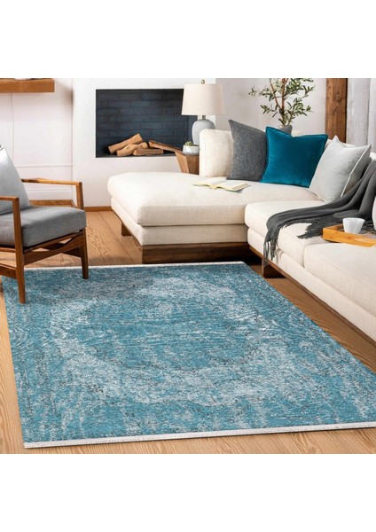 Mavi Göbekli Modern Etnik Desenli Halı | Makinada Yıkanabilir | Hav Toz Vermez | Leke Tutmayaz | Kaymaz Taban | Dijital Makine Baskı | Salon Yolluk Mutfak Halısı modelleri